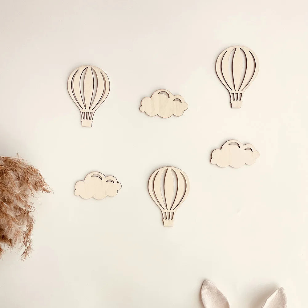 Ins 6 Pcs Set Natural Wood Color 3D Hot Air Balloon Western-Style Wall Decor Model WB3D