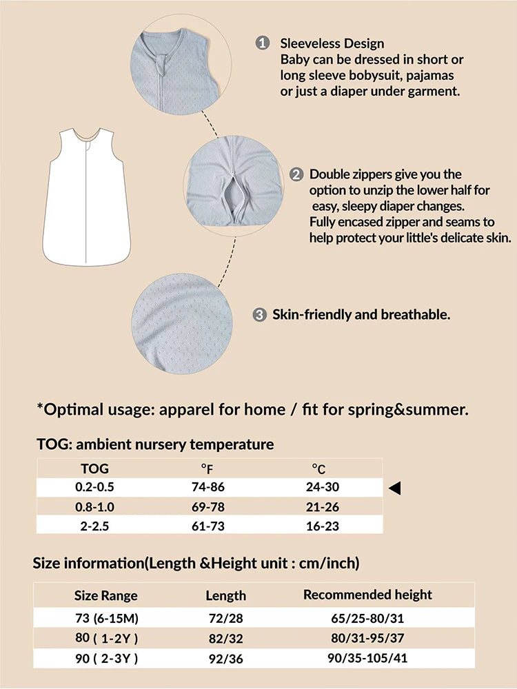 Newborn Sleeping Bag Cotton Baby Swaddle Wrap Adjustable Baby Sleep Sack Sleepping Bag Unisex Sleeveless