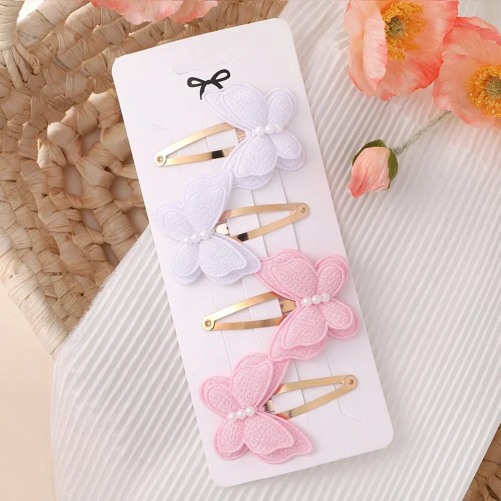 Baby Girls Hair Clips 4Pcs Set Handmade Crochet Butterfly Alloy Hairpins Headwear