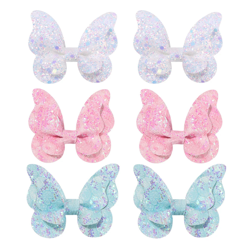 40Pcs Random Color Sparkling Bow Hair Clips Girls Lovely Butterfly Hairgripes Boutique Kids Hair Accessories