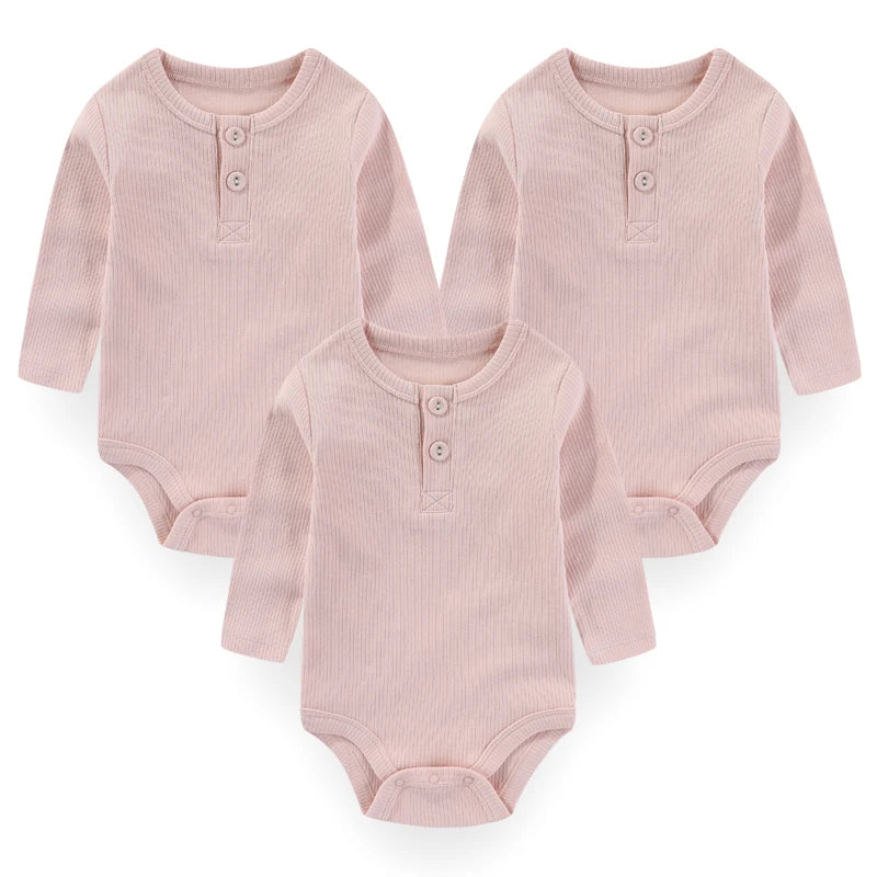 Brand 3-Piece Solid Color Baby Unisex Bodysuits Long Sleeve Newborn Rompers 0-24 Months Four Seasons Infant Clothes