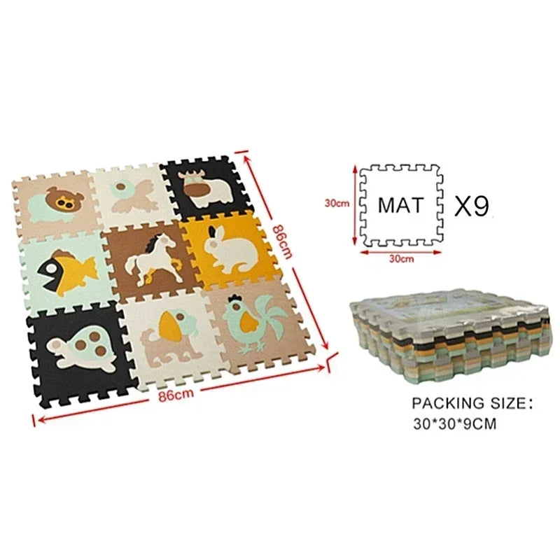 Interlocking Floor Mat Puzzle 9Pcs Set For Children 30x30x1 Cm Eva Foam Baby Play Mat