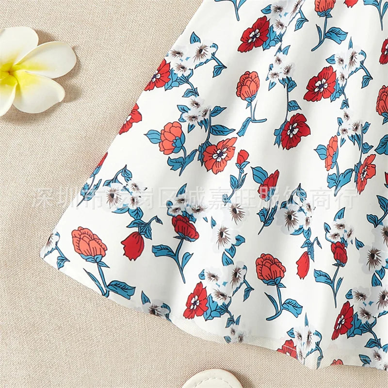Parent-child Backless Dress Mummy Daughter Summer Floral Vestidos New Children Printed V-neck Gown Family Short Sleeve Clothing
