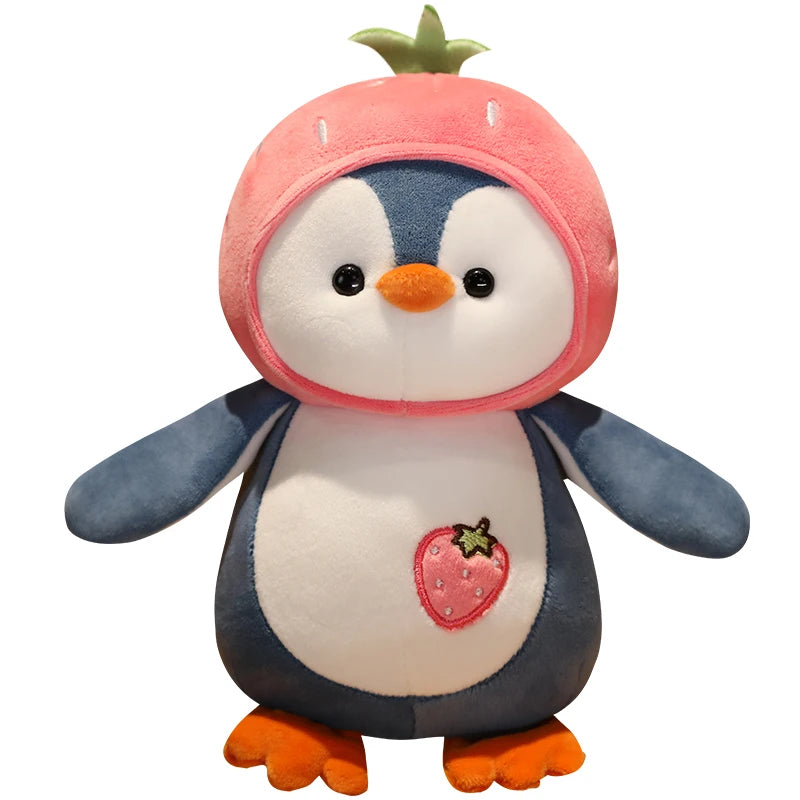 1PC Cartoon Penguin Plush Toys Kawaii Soft Doll Dress up Strawberry Orange Kids Plushie Girls Gift