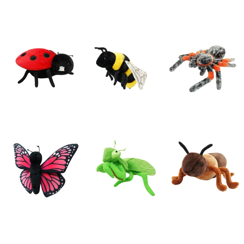Wholesale 1pcs 6 Kinds Of Insects Plush Toys Lifelike Butterfly Ant Bee Ladybug Mantis Spider Funny Simulated Insect Model Doll
