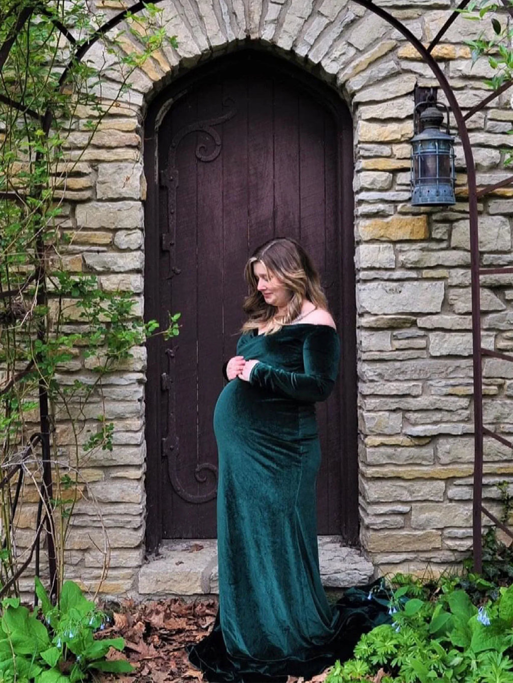 Velvet Maternity Off Shoulder Trailing Fitted Gown Maxi Photography Dress for Baby Shower Photo Props Dress