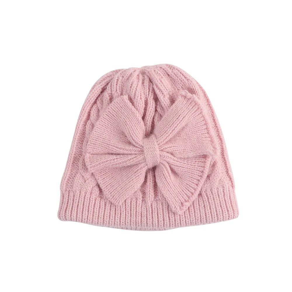 Cross-Border European and American Children's Bowknot Knitted Hat Winter New Thickened Warm Newborn Wool Hat Baby Hat