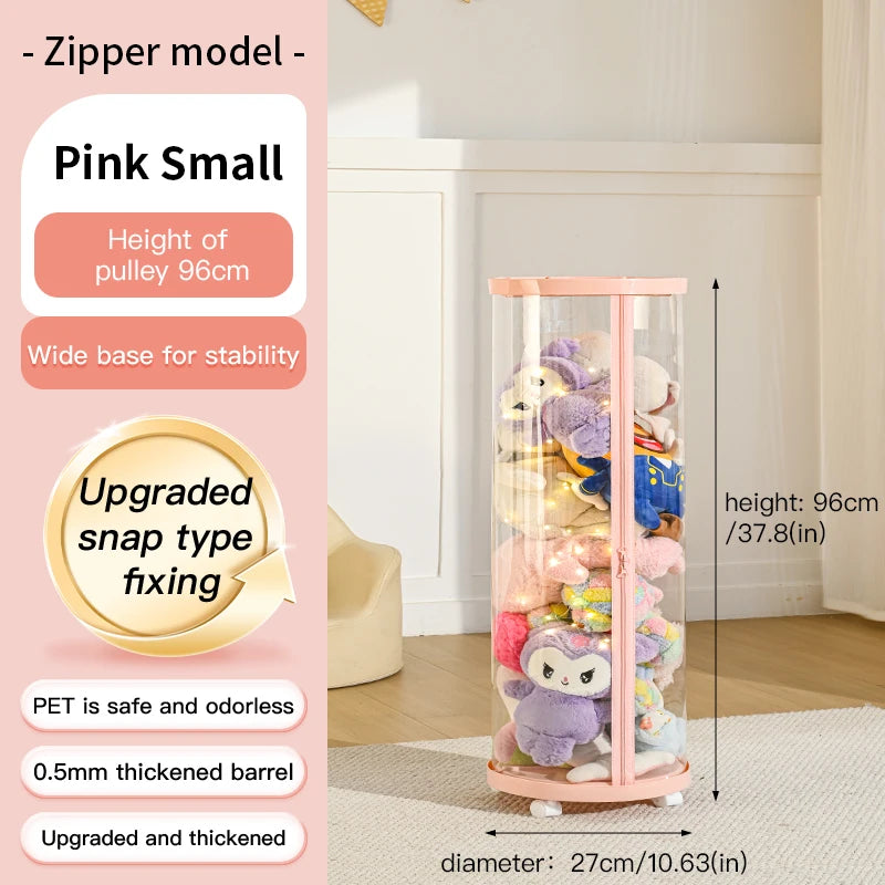 Transparent Doll Storage Box Circular Organizer For Plush Toys With Clear Zipper Closure K01