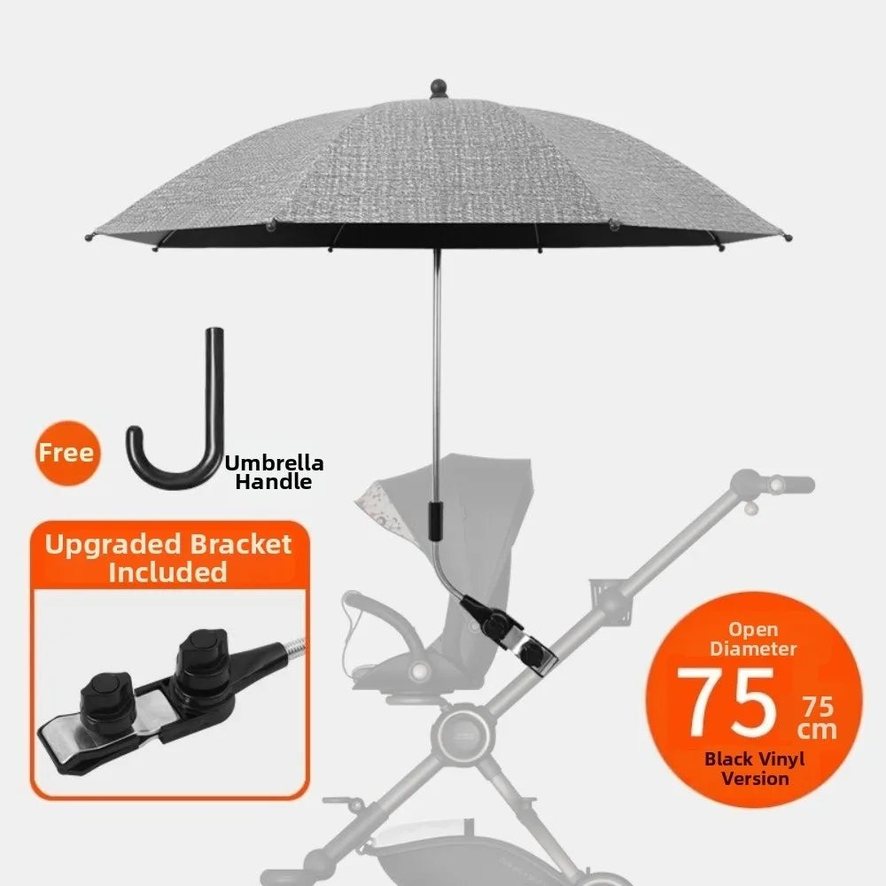 Adjustable UV Protection Umbrella 2-in-1 Design with Clamp Pram Cover Umbrella 360 Degree Universal Baby Stroller Umbrella