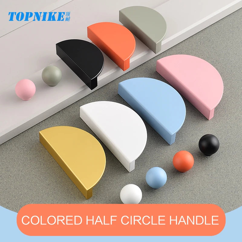 Wardrobe Door Handle Half Round Kitchen Cabinet Knobs Dresser Drawer Handle Colorful Pink Blue Green White Knobs For Furniture