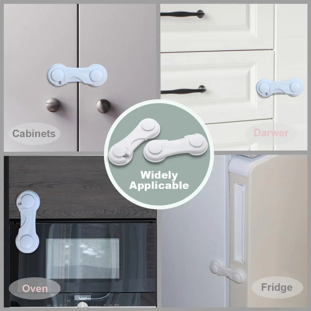 Baby Proof Cabinet Door Locks Child Safety Latch for Drawers Cupboards Fridge Closet Pantry - Adhesive Childproof Locks for Kids