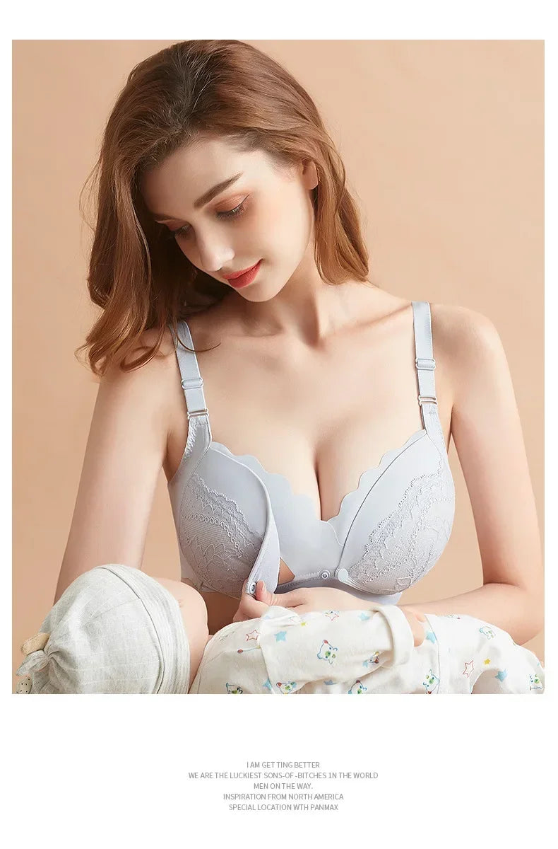 2026 New Maternity Underwear Breastfeeding Gathered Anti-Sagging Pregnancy Pure Cotton Thin Bra Maternity Nursing Lace Bras