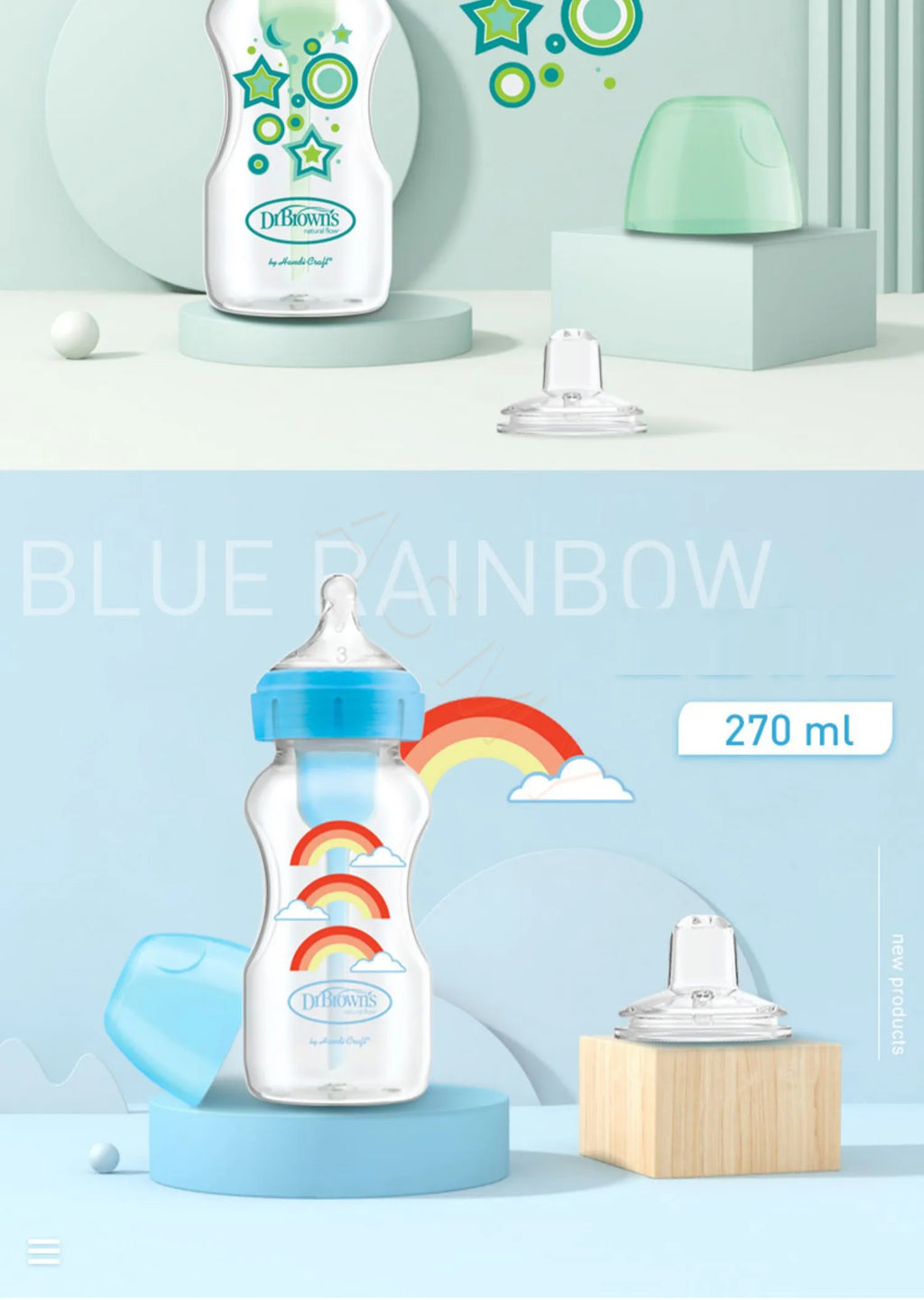 Dr. Brown's newborn baby bottle / 150ML  270ML  / wide diameter/Color printing children's milk bottle