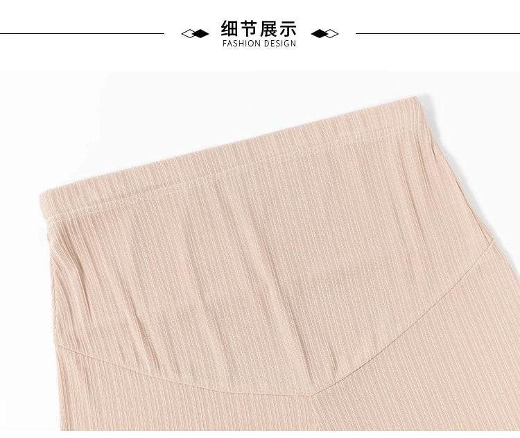 Summer Korean Style Pregnant Woman Ice Silk Shorts Knee-length Adjustable Waist Solid Color Maternity Wide Legs Straight Shorts