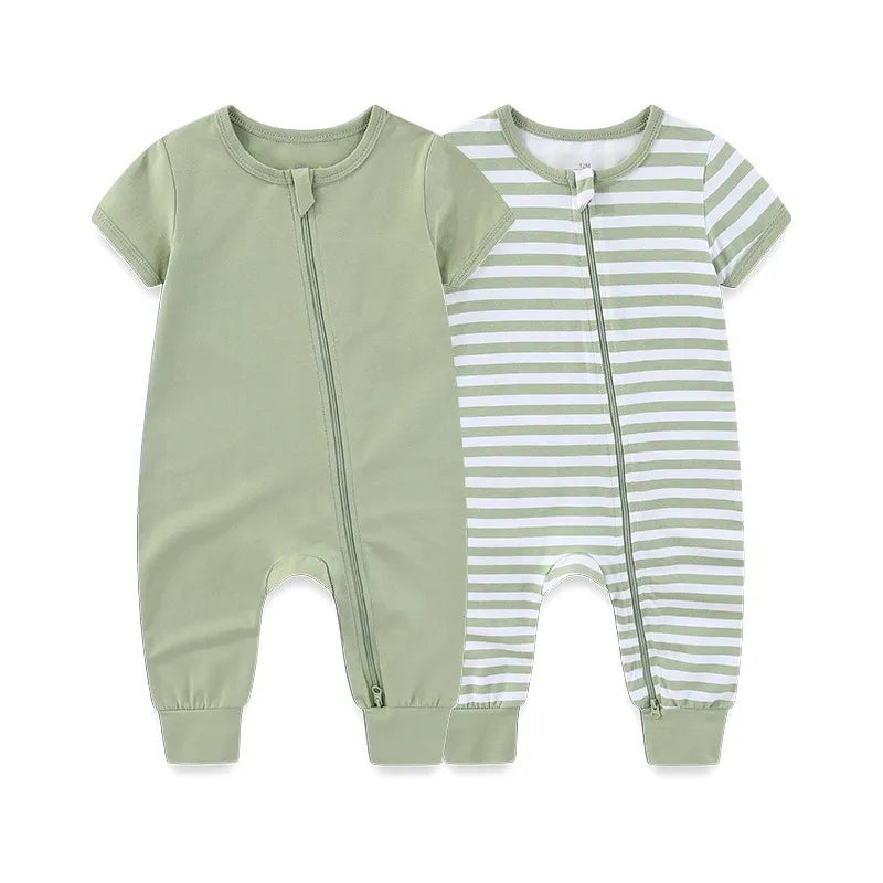 Simple Fashion Baby Unisex Jumpsuits Zipper Rompers 2 Pack Short Sleeve 0-24M Infant Clothes