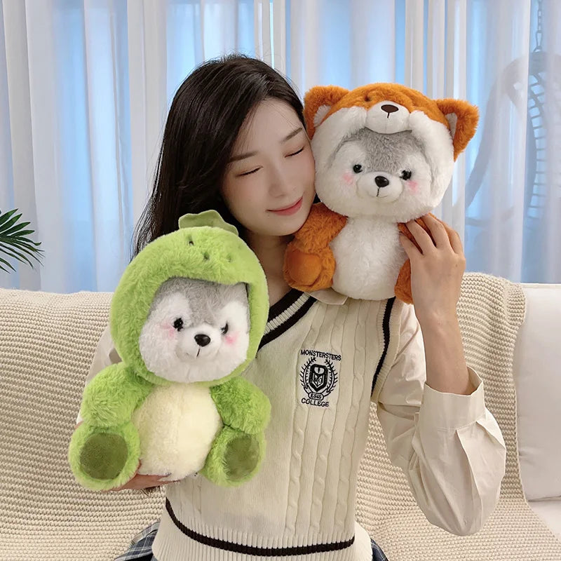 New Creative Cute Husky Dog Plush Toy Stuffed Kawaii Puppy Dog Transform to Pig Koala Dinosaur Fox Cartoon Soft Animal Doll