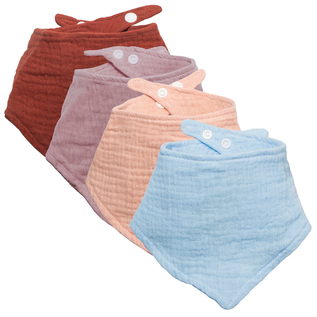 4-piece set of pure cotton baby triangle bibs, suitable for feeding during meals, with bright solid colors and stylish design,