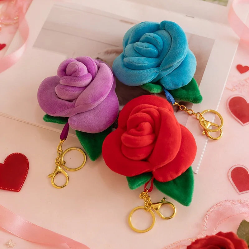 Wholesale Pretty Mini Rose Plush Toys Soft Colorful Lifelike Rose Hanging Toys Cute Keychain Bags Decor Kawaii Girls Gift