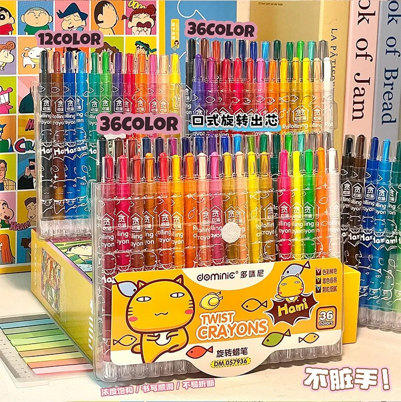 36/12 Pcs Rotate Color Crayola Set Washable Crayons for Kids Bulk Crayons for Arts & Crafts Back To School Art Supplies Crayons