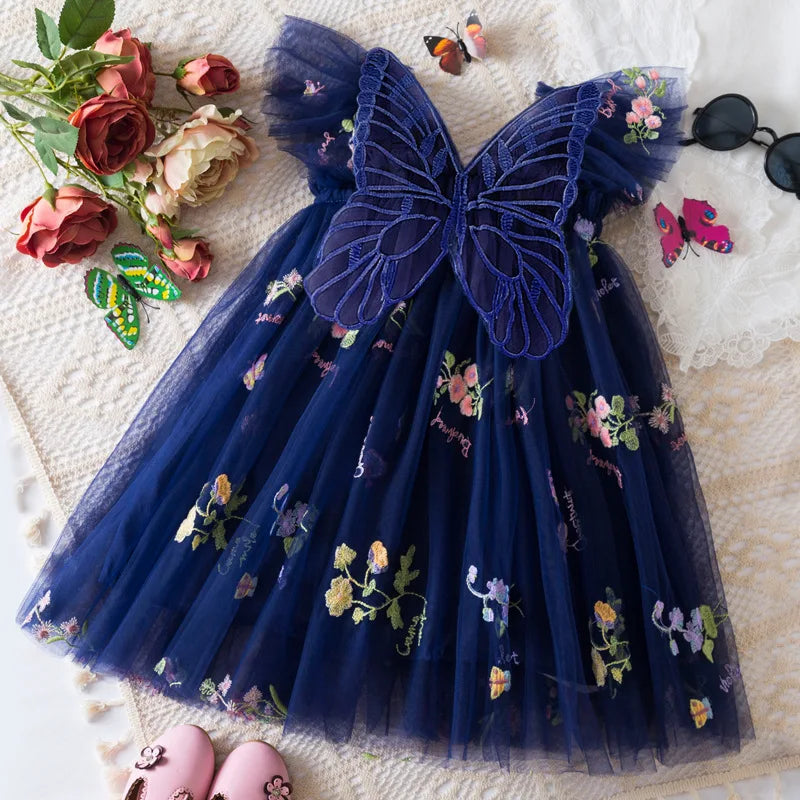 Summer New Cute Butterfly Chiffon Baby Girl Dress, Princess Style Children'S Clothing (9 Months -4 Years Old)