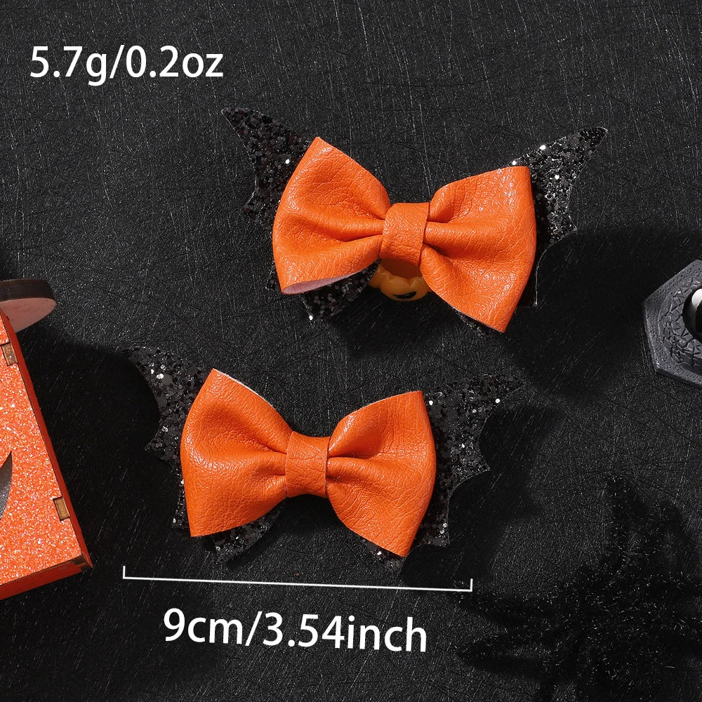 2pcs Halloween Barrettes Bat Wing Bow Hair Clips Girls Bangs Clips for Party Performance Headdress Barrettes Cosplay Headwear