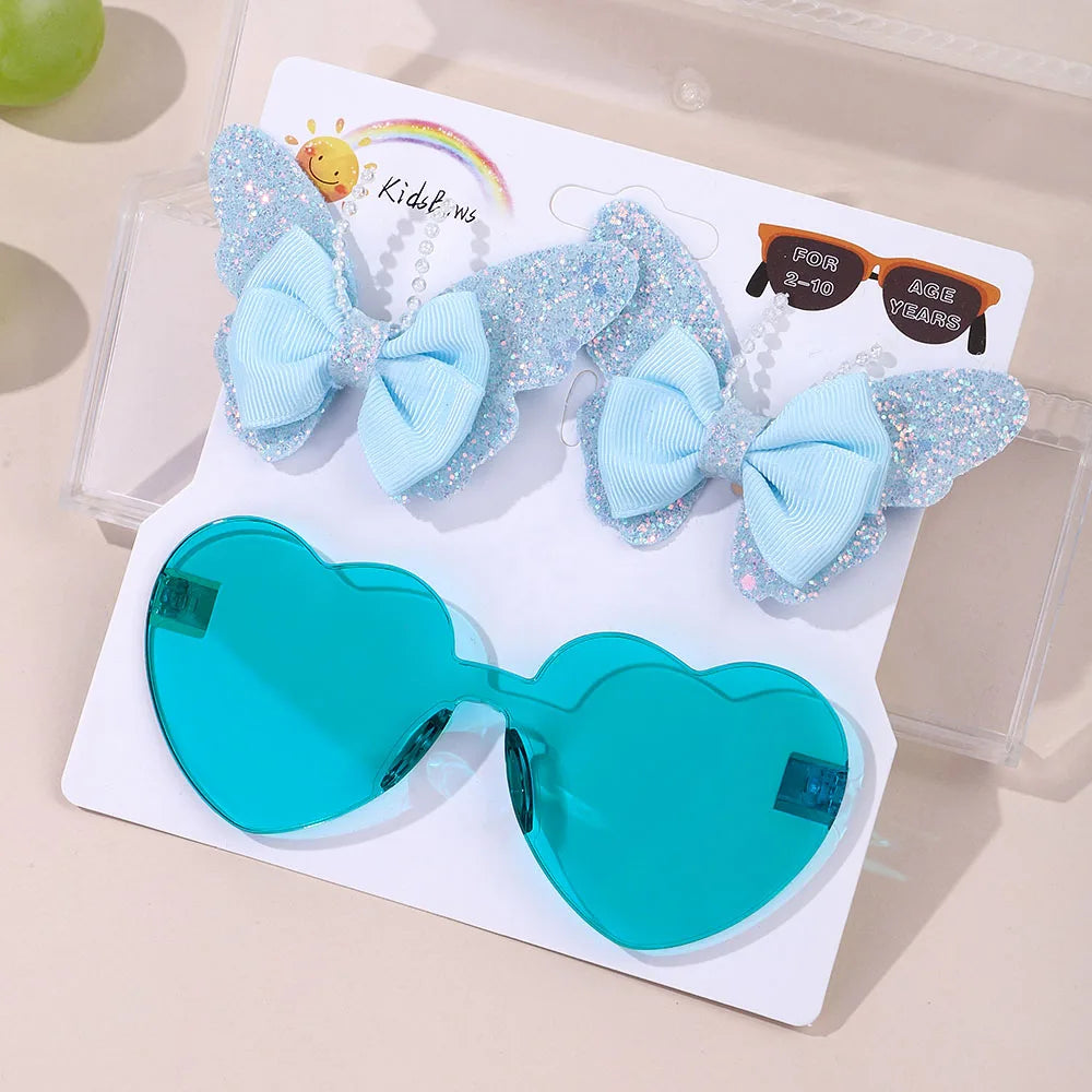 Peaches Kids Sunglasses And Hair Clip Set With Butterfly Hairpins Delicate Headwear Gift Set