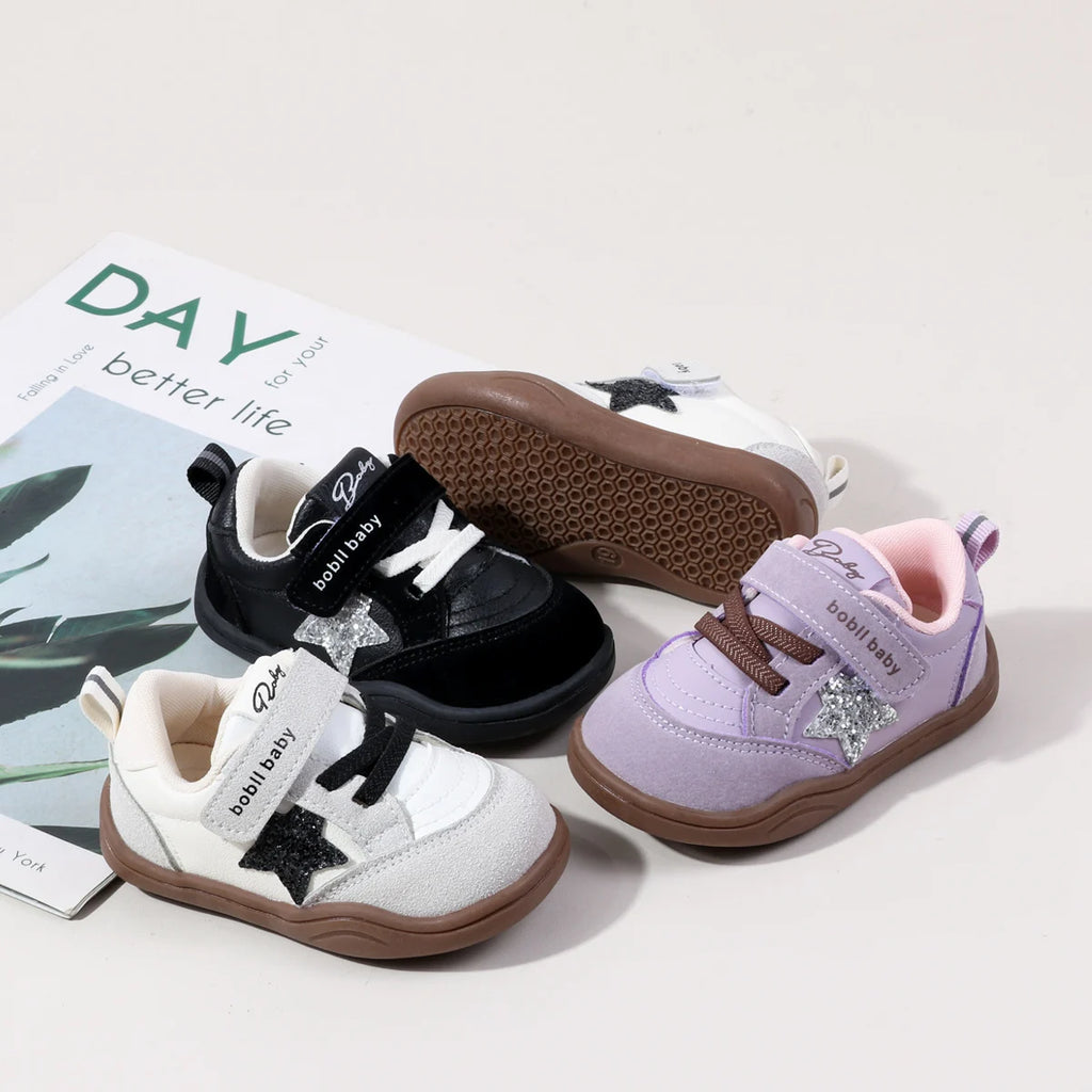 2025 Fashion Deisgn Baby Unisex First Walking Indoor Outdoor Sneakers With Glitter Star Decor Non-slip For 0-2Y Boys And Girls