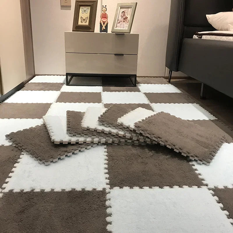 Soft Plush Kids Rug Play Mat 30x30cm Interlocking Puzzle Tiles for Floor Cushion
