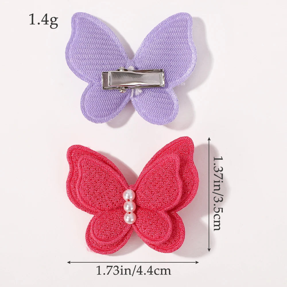 20Pcs Random Color Butterfly Hairpins Girls Lovely Hair Bangs Hairclip Handmade Pearl Boutique Kids Head Clips