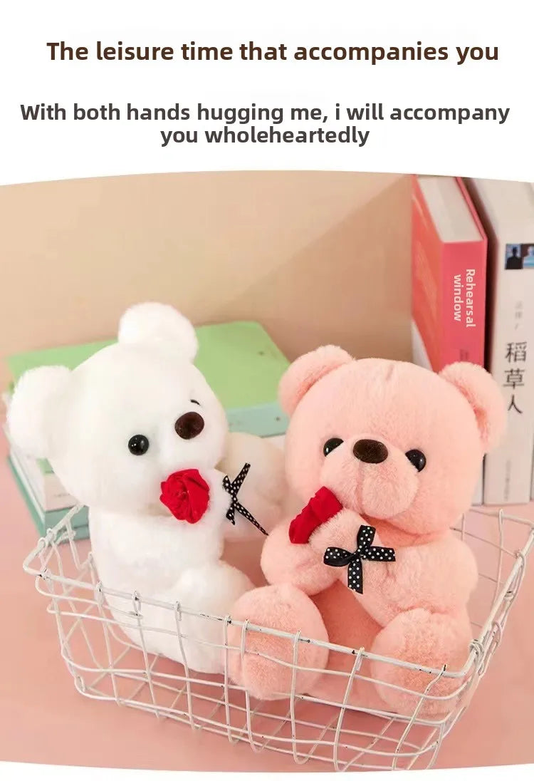 Wedding Rose Bear Plush Toy Cute Stuffed Animal Gift for Valentines Day Anniversary and Romantic Celebration Decor