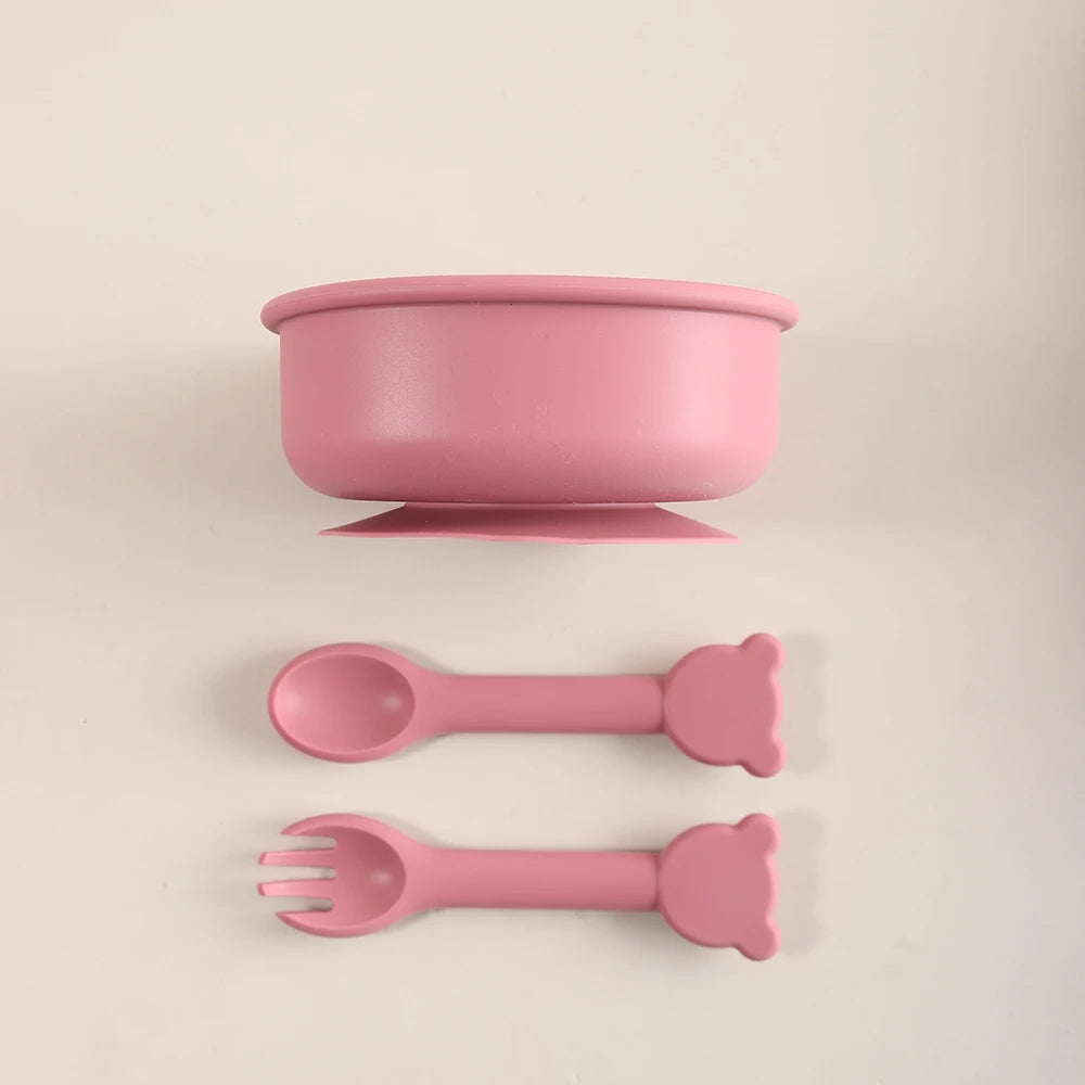 Personalized Baby Silicone Bowl with Name – 300ml Bear Suction Bowl with Spoon & Fork