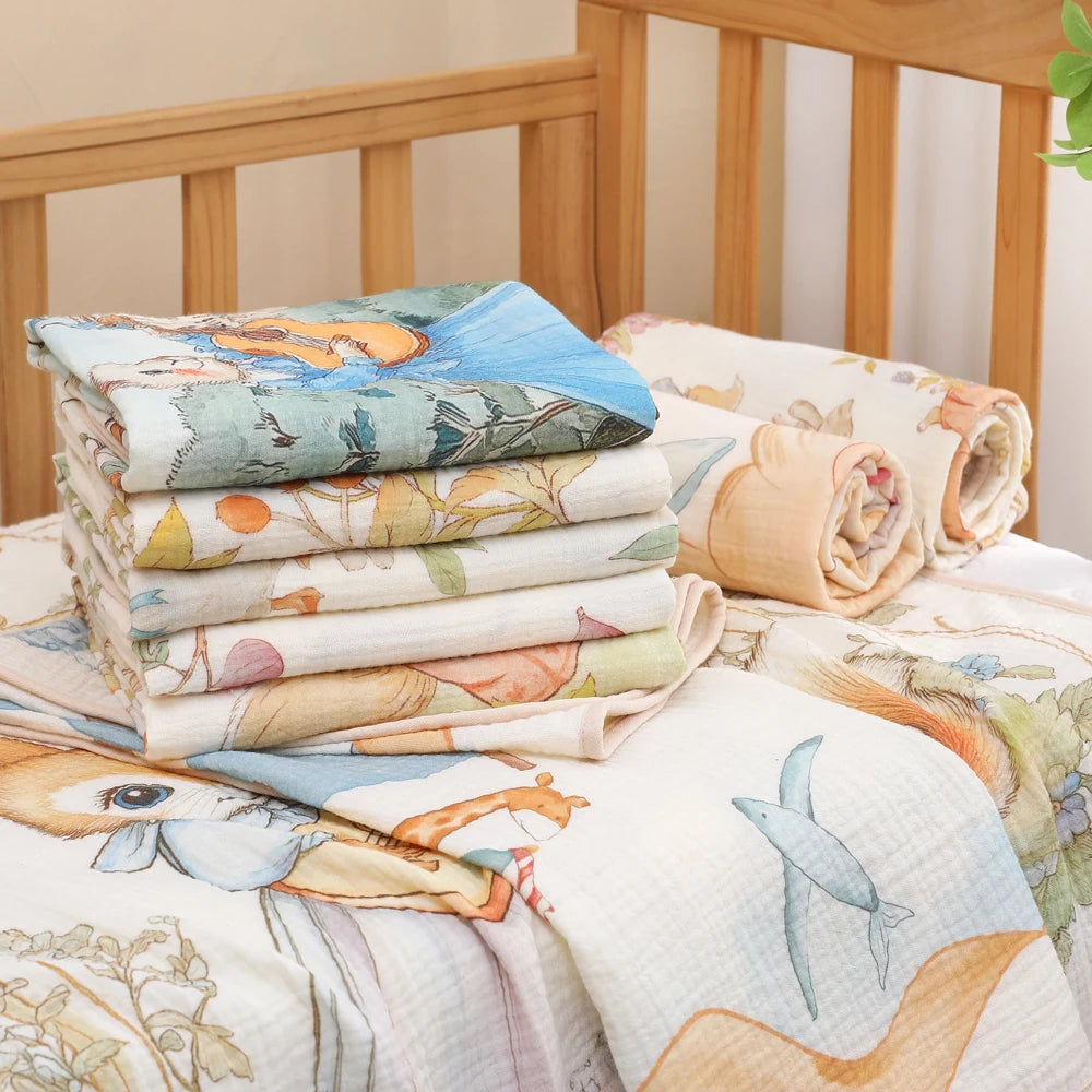 Cartoon baby bath towel, newborn swaddle blanket, baby wrap, children's coverlet