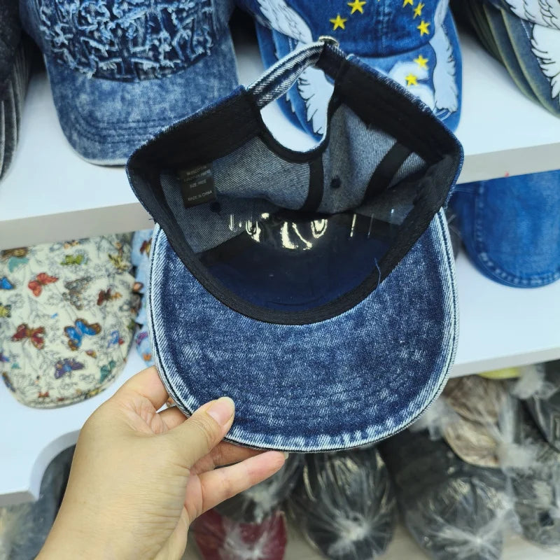 Denim Embroidered Baseball Cap for Men and Women retro baseball cap, versatile for spring and autumn, sun protection hat