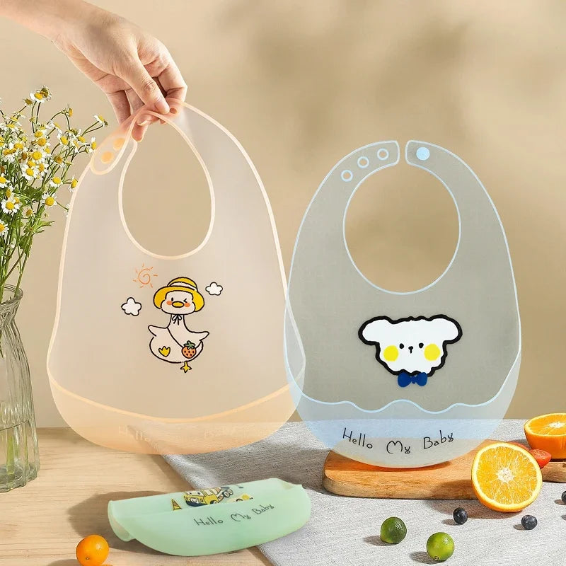 Cute Cartoon Animal Printed Baby Bibs Waterproof Kids Bib Dirtproof Girl Boy Adjustable Soft Silicone Bib Baby Feeding Stuff