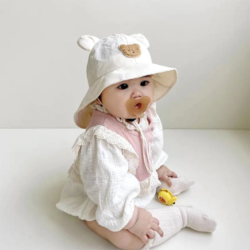 Bear Baby Summer Hat Shawl Kids Sun Hats Beach Travel Neck Protection Baby Cap Children Panama Infant Toddler Accessories 8M-3Y