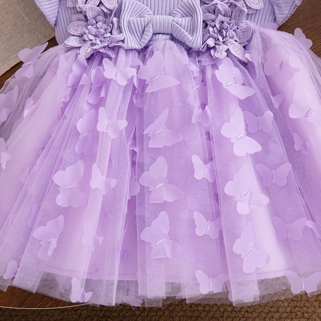 Summer Fashion Solid Color Toddler Princess Fairy Dress Korean Style Sweet Pink Bow Birthday Party Baby Girl Butterfly Dress