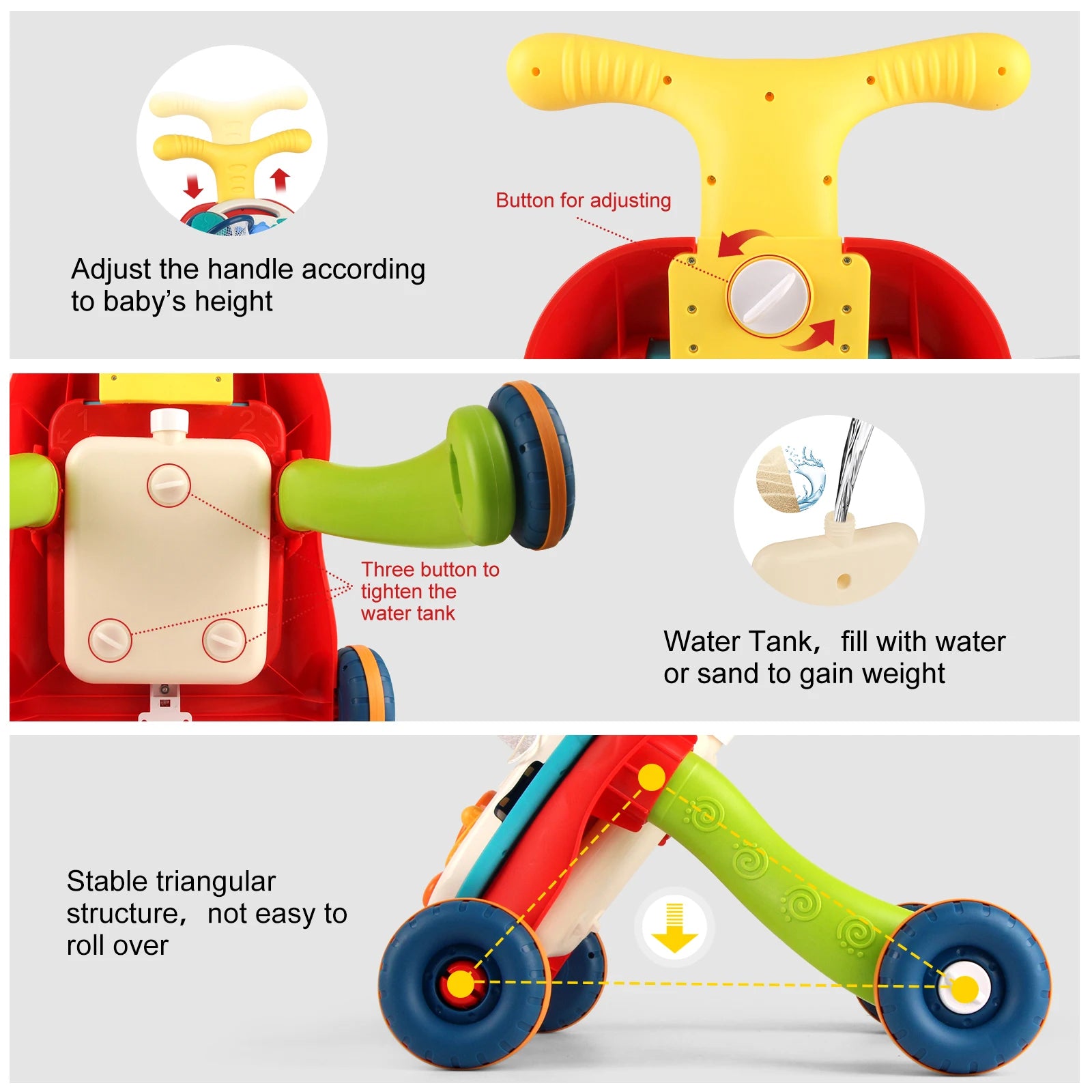 Cartoon Baby Push Walker Toy with Music Drawing Board Multifunction Activity Toddler Walker Learning Walk for 6M+ Infant