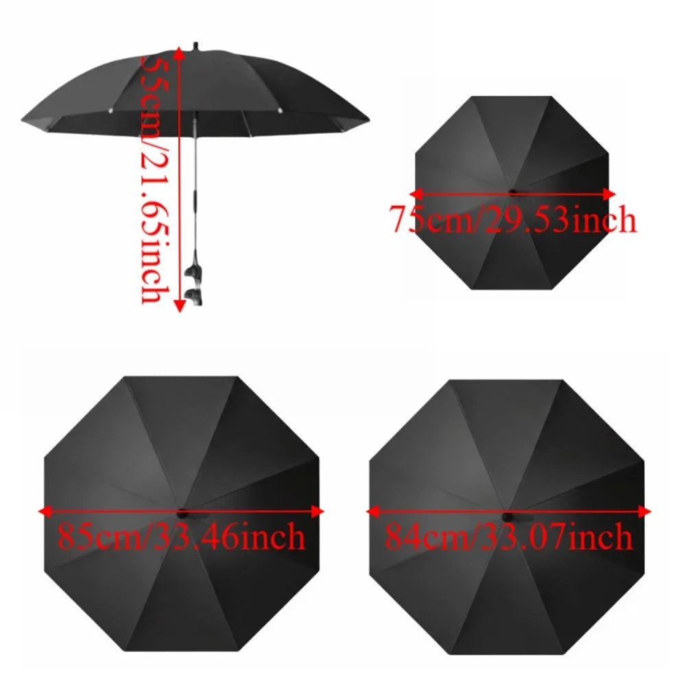 Adjustable UV Protection Umbrella 2-in-1 Design with Clamp Pram Cover Umbrella 360 Degree Universal Baby Stroller Umbrella