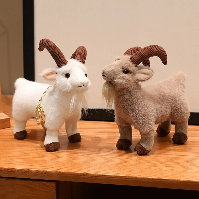 Hot Realistic Goat Plush Toy Bag Pendant Lifelike Simulation Mountain Stuffed Animal Doll Soft Fluffy Ram Plushie Birthday Gift