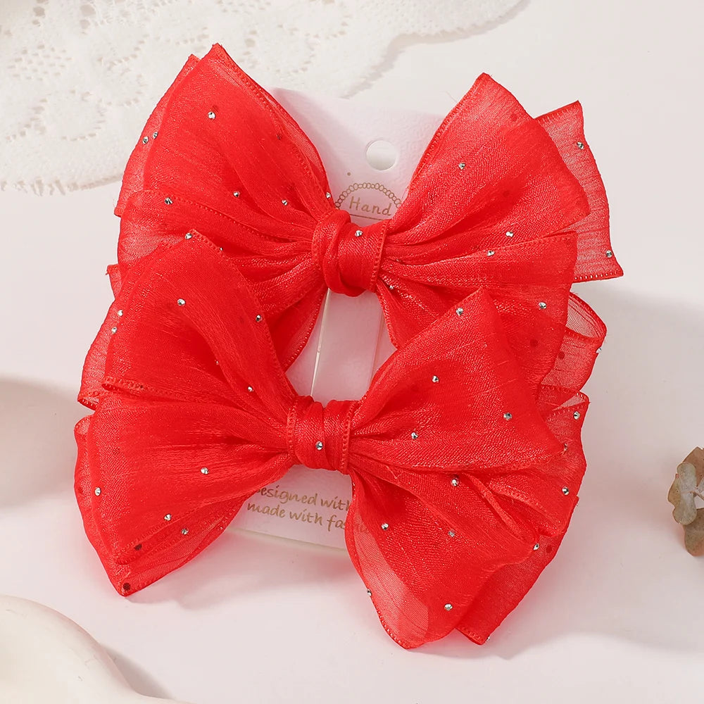 Hair Clip Set 2 Pack 4.72 Inch Diamond Accents For Children Ponytail Holders Ladies Hair Accessories