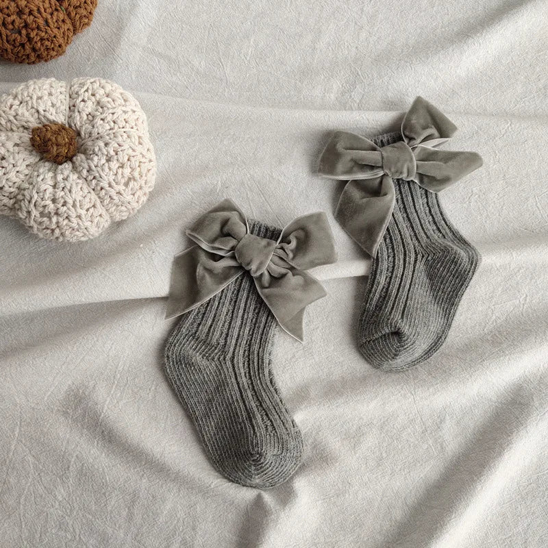 Winter Baby Socks Boy Girl Newborn Autumn Big Bow Socks Children Mid-tube Warm Cotton Socks Toddler Infant Accessories Clothes