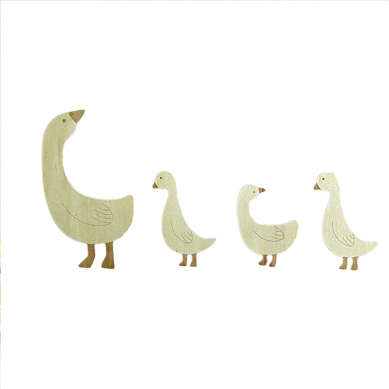 Bohemian Cute Wooden Goose Nursery Wall Decoration, Home Decor for Living Room and Room Walls, Wall Art with Wooden Goose and Flower Wall Stickers, Animal Lover Wall Decoration, Holiday Wall Decoration with Wooden Goose