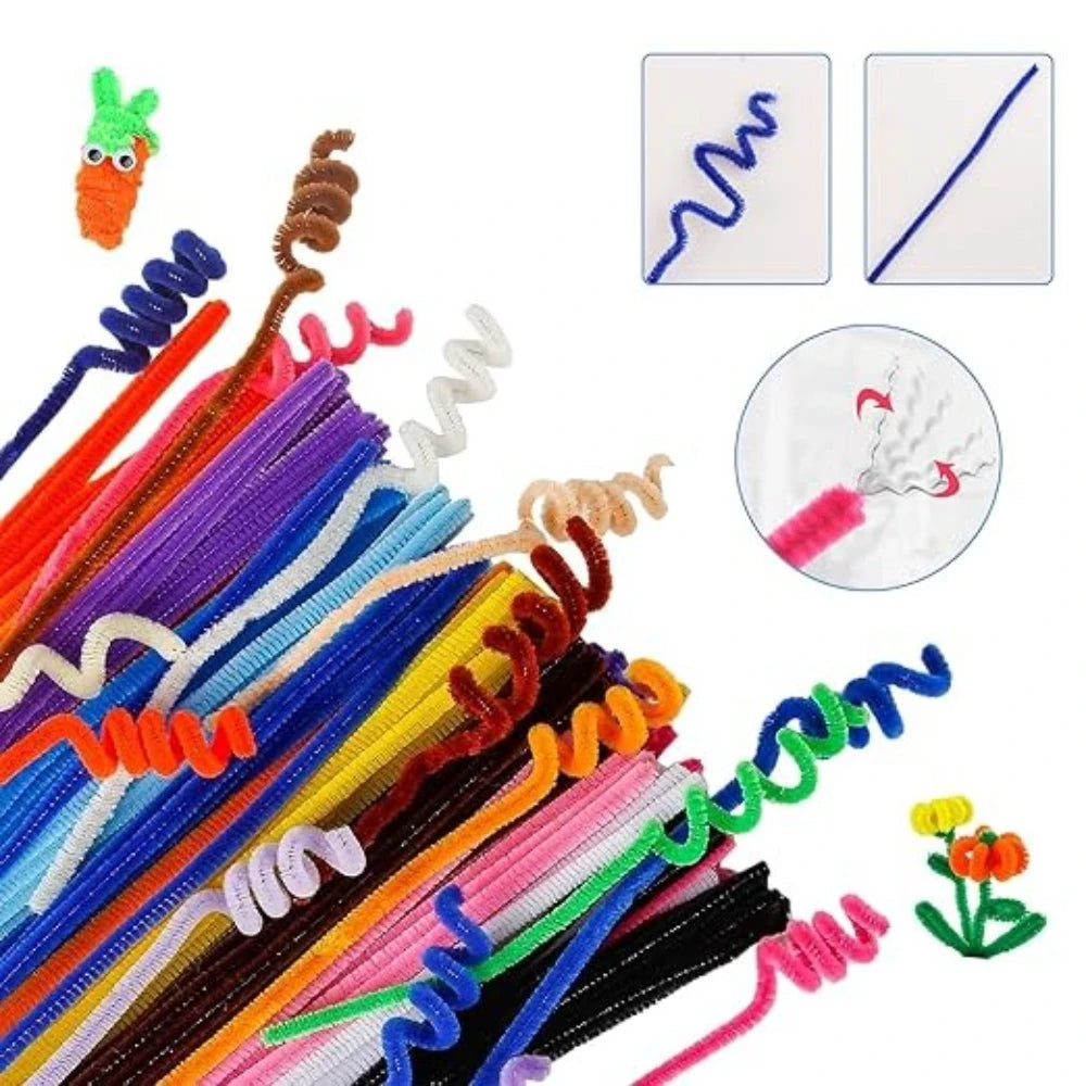 100-1500Pcs Colorful Chenille Stems DIY Strips Twist Bar Wire Handcraft Twisting Decorations Pipe Cleaners Plush Craft Supplies