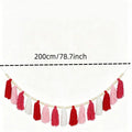 Bohemian Wooden Bead Garland with Red Tassels - Wall Decoration