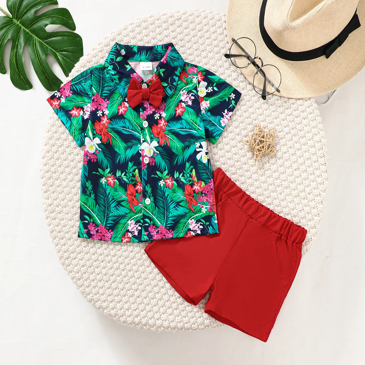 Baby Boy Vacation Casual clothing Maple leaf Print Full Print shirt+Shorts Set for 0-3 Year old Toddlers Fashion Summer Set