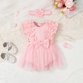 0-18 Months Newborn Baby girl Bodysuit Beautiful Flower Bow Chiffon Jumpsuit+Headband 2Pcs/Set for Baby Summer Fashion Jumpsuit