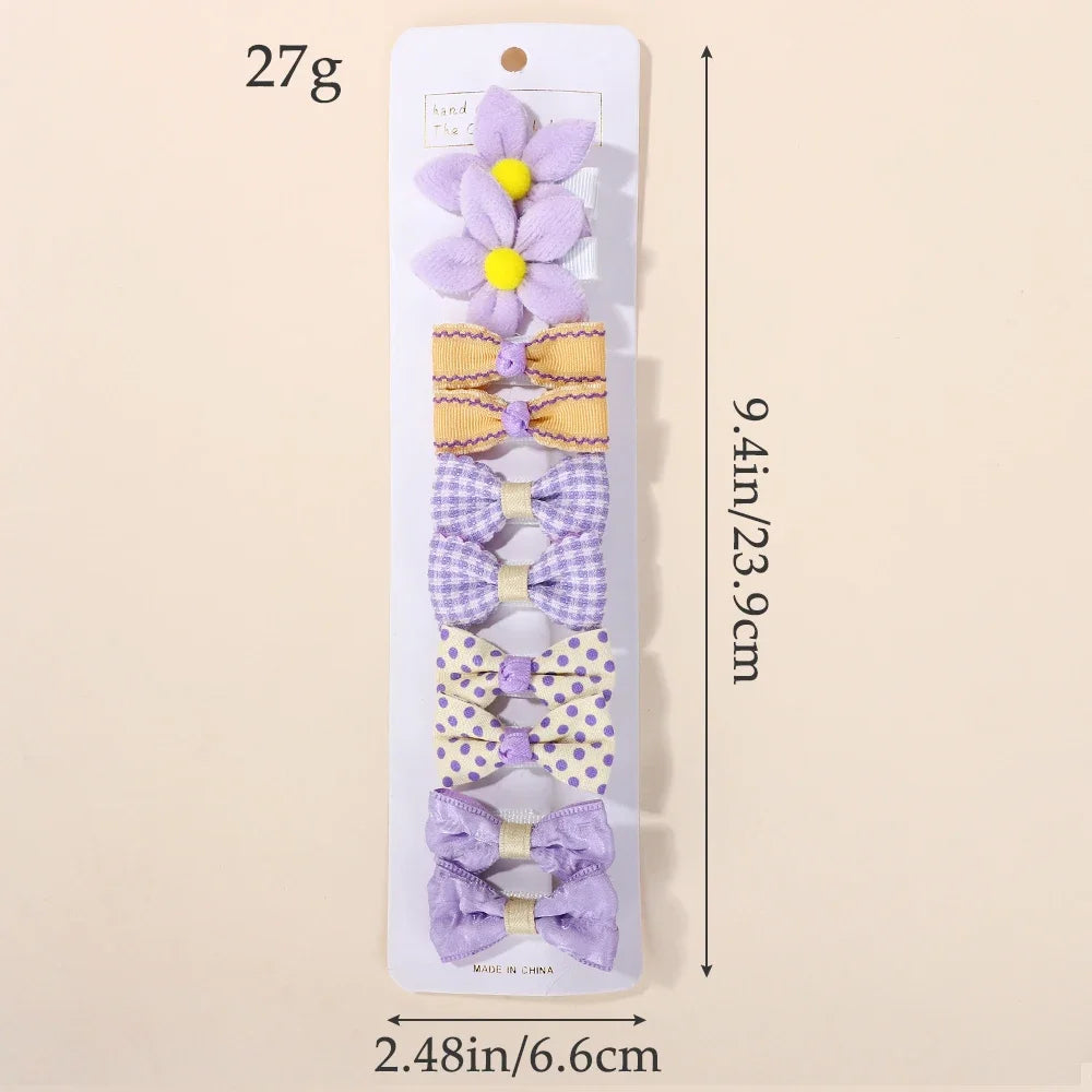 10Pcs/set Children Exquisite Hair Clip Lovely Bowknot Printing Cloth Hairgripes for Girls Boutique Hair Accessories
