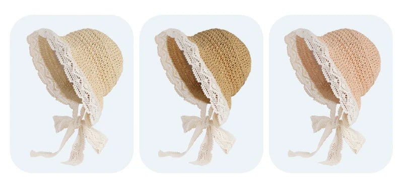 Summer Baby Sun Hat Lace Straw Kids Bucket Hats for Girls Accessories Beach Travel Children Cap Princess Baby Girl Hat 2-5Y