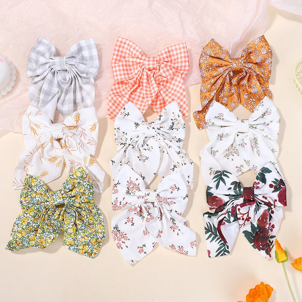 10Pcs Random bows hairgripes for women printe cheer up bowknot ribbon hairclips girls ponytail hair claw clips