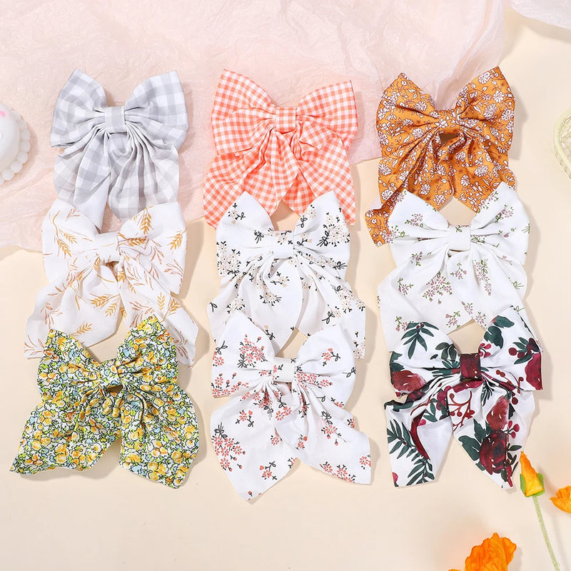 10Pcs Random bows hairgripes for women printe cheer up bowknot ribbon hairclips girls ponytail hair claw clips